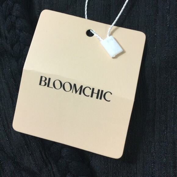 BLOOMCHIC 18-20 2X Plus Black Contrast Webbing Split Side midi Dress NWT B80 - Picture 6 of 12